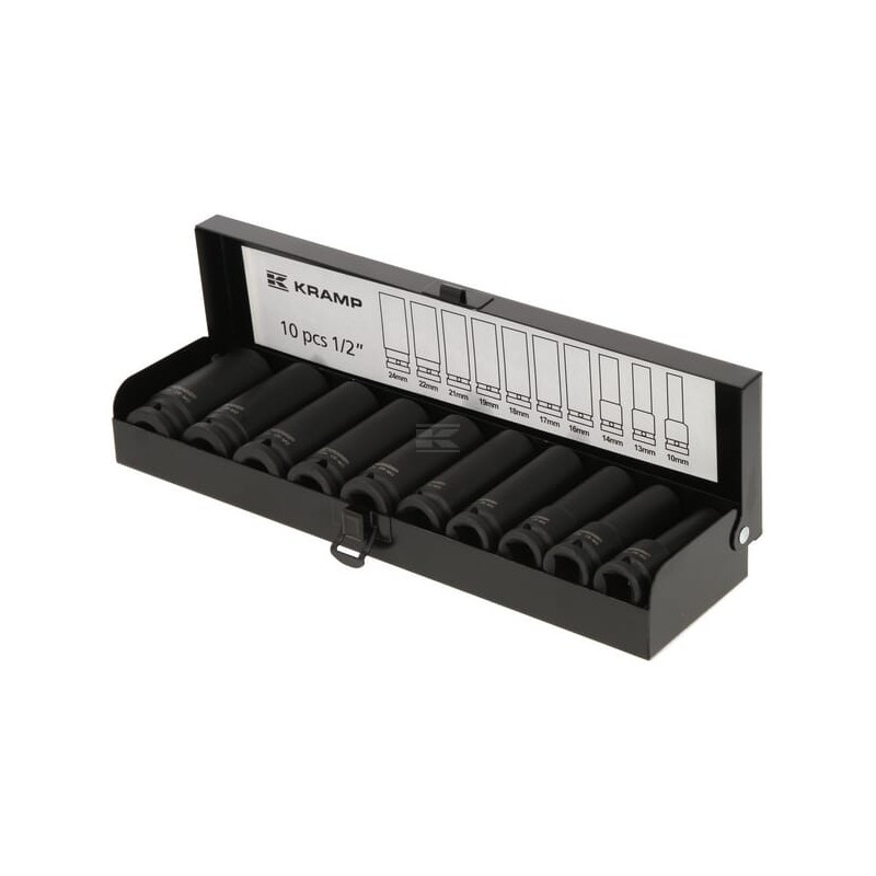 Set capete lungi chei tubulare de impact 1/2", 10 piese