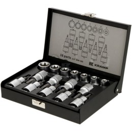 Set capete chei tubulare 1/2" cu profil torx interior și exterior, 16 piese