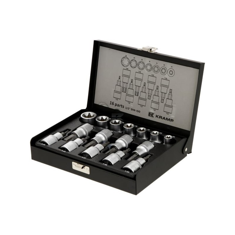 Set capete chei tubulare 1/2" cu profil torx interior și exterior, 16 piese