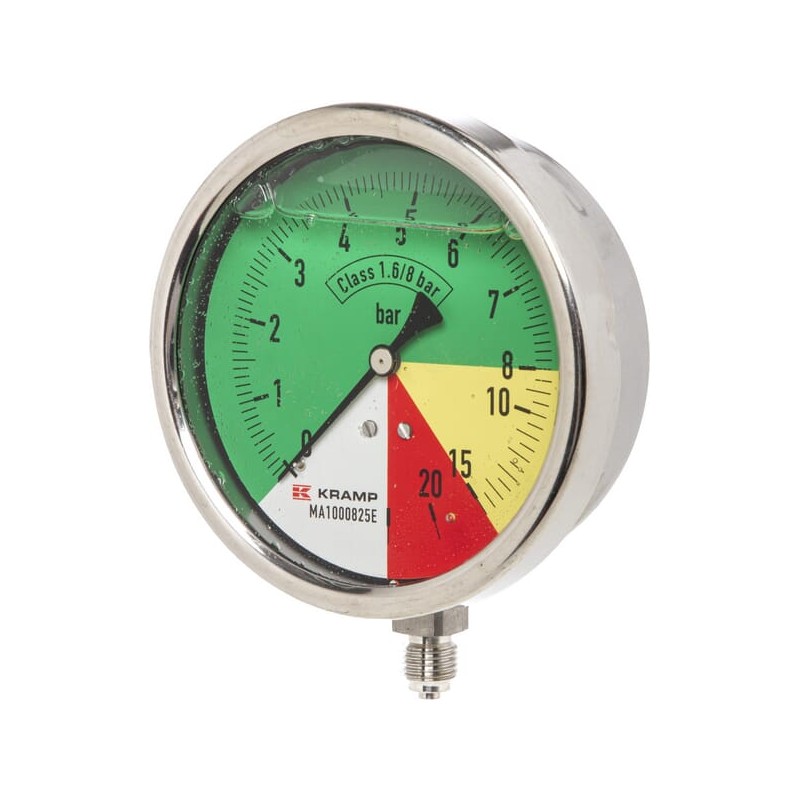 Manometru diametru 100mm 0-8-15-25 1/4" BSP conexiune inferioara