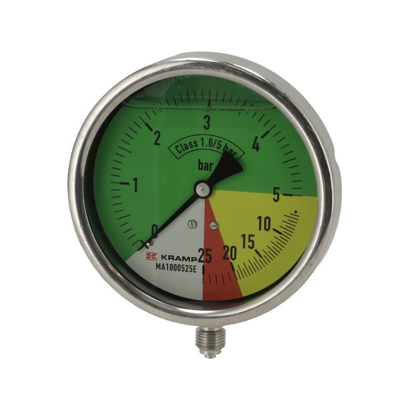 Manometru diametru 100mm 0-5-20-25 1/4" BSP conexiune inferioara