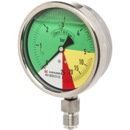 Manometru diametru 100mm 0-5-20-25 1/2" BSP conexiune inferioara