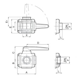 Robinet cu bila 3 cai 1 1/2" 10 bari
