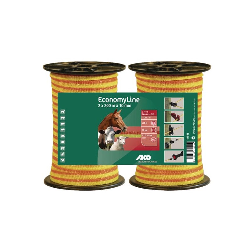 Bandă galbenă/portocalie pentru gard 10mm 2x200m