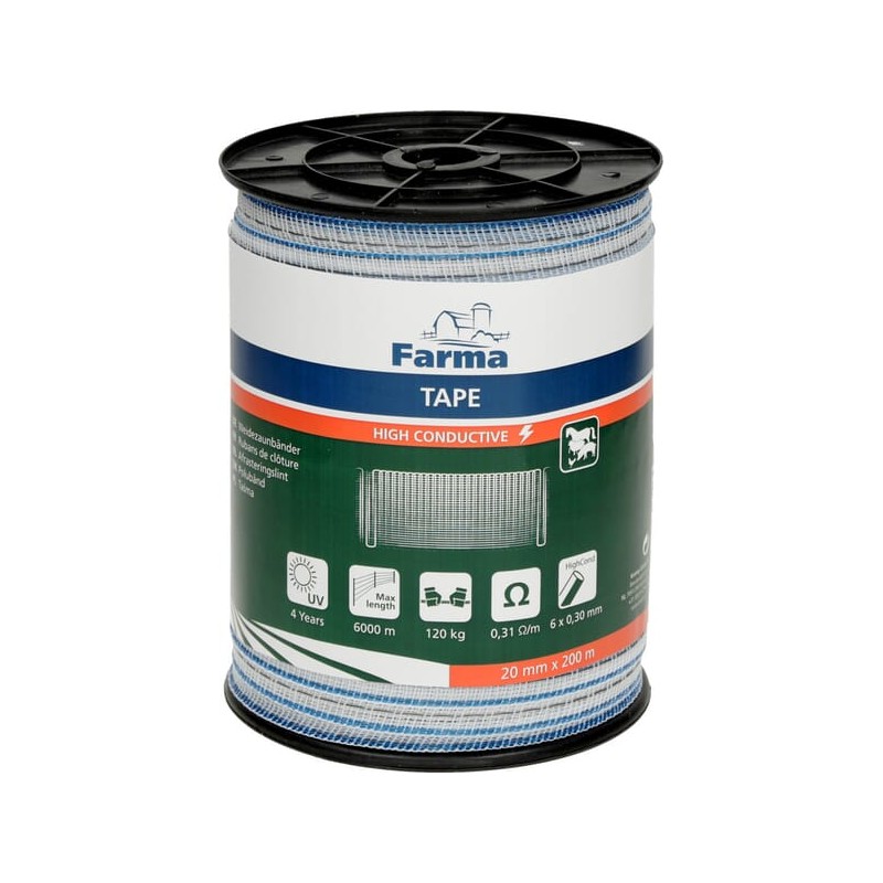Bandă gard electric 20mm 200m 6x0,30mm conductivitate ridicată