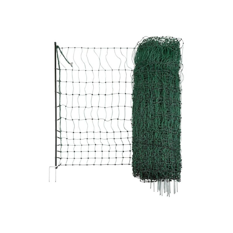 Plasă pentru păsări domestice 25m, stâlp cu vârf dublu 106cm, verde, non conductor electric