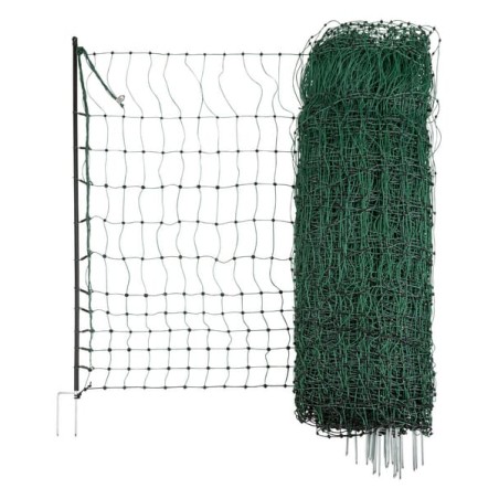 Plasă pentru păsări domestice 25m, stâlp cu vârf dublu 106cm, verde, non conductor electric