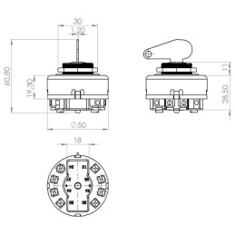 Comutator de aprindere cu cheie, 12/24V, 4 poziții, 16A, terminale cu șuruburi