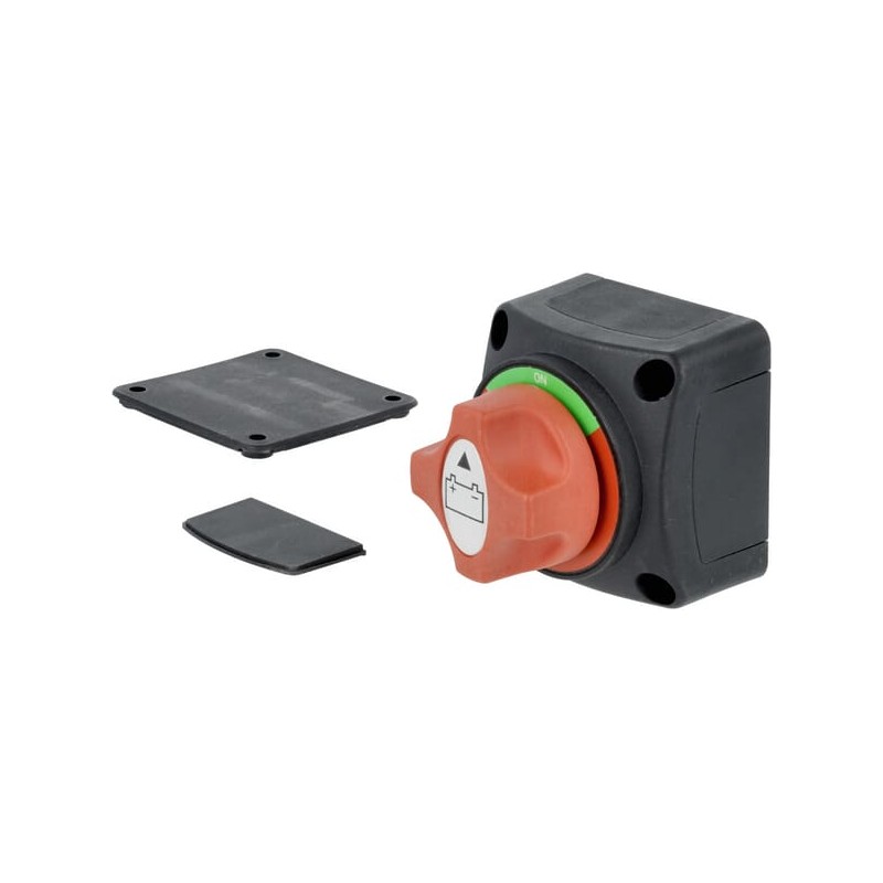 Întrerupător baterie pătrat, negru, M10, 12/24V, 300A/1.000A (5sec), IP54
