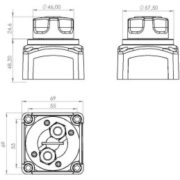 Întrerupător baterie pătrat, negru, M10, 12/24V, 300A/1.000A (5sec), IP54