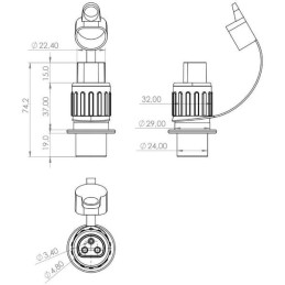 Ștecher cu 3 pini, din plastic, 12/24V, terminale cu lamă