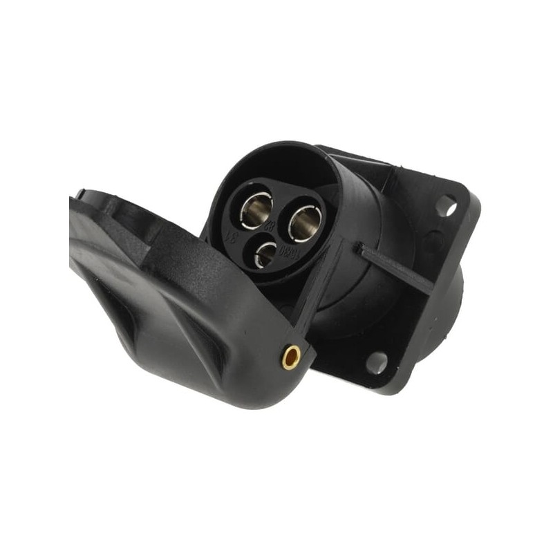 Soclu 3 pini, plastic, 12/24V, terminale lamă, fixare cu 4 șuruburi