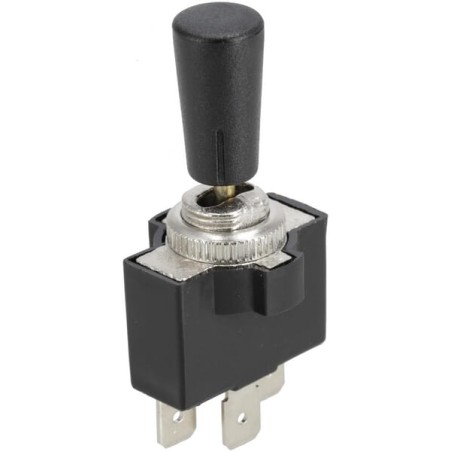 Întrerupător, on-off-on, 12-24VDC, 10A, 125-250VAC, 2A, 3 pini, conectori lamelari, piuliță metalică, capac de plastic