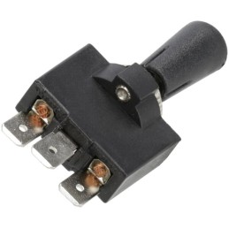 Întrerupător, on-off-on, 12-24VDC, 10A, 125-250VAC, 2A, 3 pini, conectori lamelari, piuliță metalică, capac de plastic