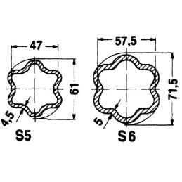 Țeavă cardan profil stea S6 interior 61,5mm exterior 71,5x57,5x5mm L 1,4m Walterscheid