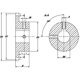 Pinion 12 dinți, 1", lanț 16 B-1, orificiu 25mm, Kramp