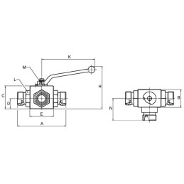 Robinet cu bilă 3/2-L - M22x1,5
