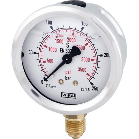 Manometru cu glicerină ø63 mm, 250 bar,racord inferior 1/4"