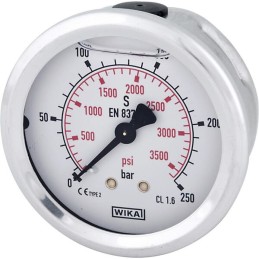 Manometru cu glicerină Ø63 mm, 250 bar, racord spate 1/4"