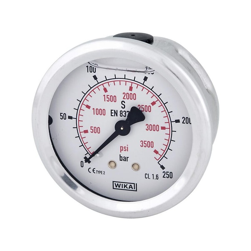 Manometru cu glicerină Ø63 mm, 250 bar, racord spate 1/4"
