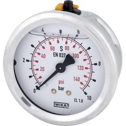 Manometru cu glicerină Ø63 mm, 10 bar, racord spate 1/4"