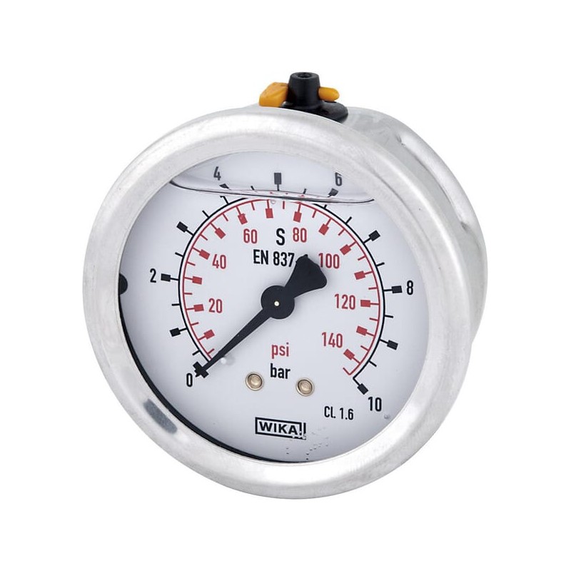 Manometru cu glicerină Ø63 mm, 10 bar, racord spate 1/4"
