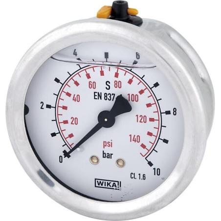 Manometru cu glicerină Ø63 mm, 10 bar, racord spate 1/4"