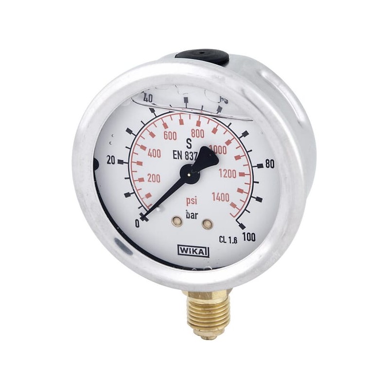Manometru cu glicerină Ø63 mm, 100 bar,racord inferior 1/4"