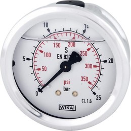 Manometru cu glicerină Ø63 mm, 25 bar, racord spate 1/4"