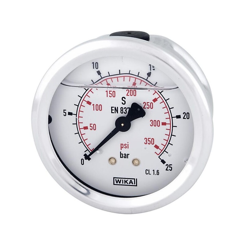Manometru cu glicerină Ø63 mm, 25 bar, racord spate 1/4"