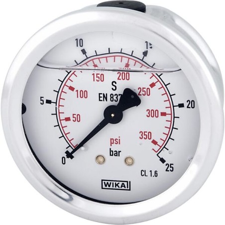 Manometru cu glicerină Ø63 mm, 25 bar, racord spate 1/4"