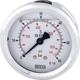 Manometru cu glicerină Ø63 mm, 60 bar, racord spate 1/4"