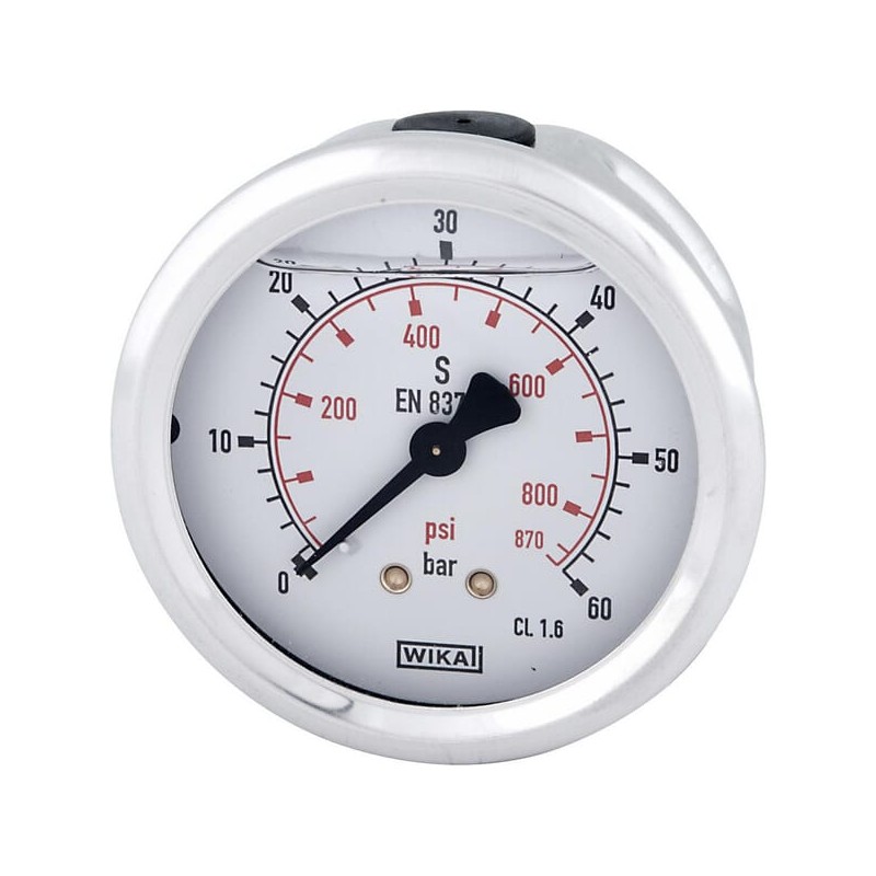 Manometru cu glicerină Ø63 mm, 60 bar, racord spate 1/4"
