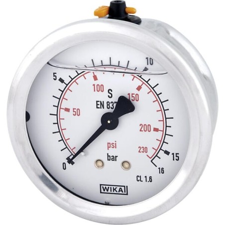 Manometru cu glicerină Ø63 mm, 16 bar, racord spate 1/4"