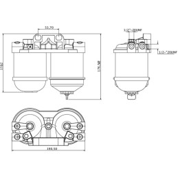 Filtru combustibil dublu intrare-ieșire 1/2" UNF x 20