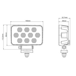 Lampă de lucru LED, 100W, 8950lm, dreptunghiulară, 12/24V, alb, 150x112x52.7mm mufă Deutsch, flux, 20 LED-uri