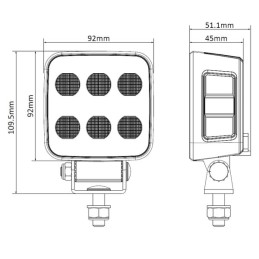 Lampă de lucru LED, 60W, 6600lm, pătrat, 12/24V, alb, 92x109.5x51.1mm mufă Deutsch, rază largă, 12LED's