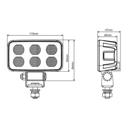 Lampă de lucru LED, 60W, 4630lm, dreptunghiulară, 12/24V, albă, 115x65x47mm mufă Deutsch, flux, 12 LED-uri