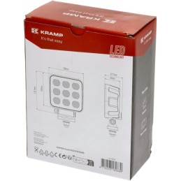 Lampă de lucru LED, 90W, 6800lm, pătrat, 12/24V, alb, 108x120.7x52.7mm mufă Deutsch, flux, 18 LED-uri