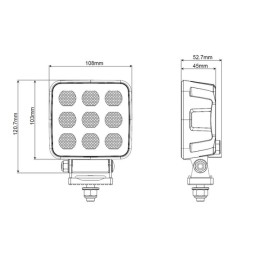 Lampă de lucru LED, 90W, 6800lm, pătrat, 12/24V, alb, 108x120.7x52.7mm mufă Deutsch, flux, 18 LED-uri