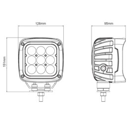 Lampă de lucru LED, 45W, 4050lm, pătrat, 12/24V, albastru, 126x151x95mm mufă Deutsch, spot, 9 LED-uri