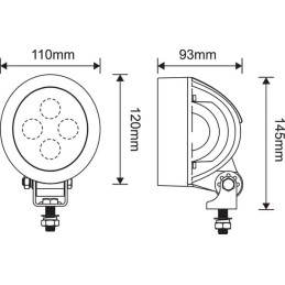 Lumină de lucru LED, 40W, 4500lm, rotundă, albă, 110x93x145mm, Wide flood, 4 LED-uri, Kramp