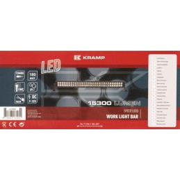 Bară lumini de lucru LED 180W 15300lm dreptunghiulară 12/24V albă 810,6x79,5mm cablu combo 60 LED-uri Kramp