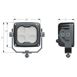 Lampă de lucru LED 70W 6000lm pătrată 10/45V albă 120x110x72mm încălzită cu senzor flood - fascicul larg 4 LED-uri Kramp