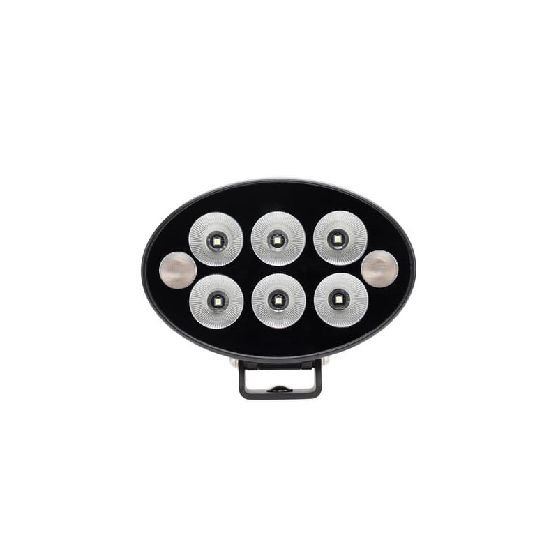 Lumină de lucru + lumină de avertizare LED portocaliu, 36W, 3500lm, oval, 12/24V, 155x105x58mm, Flood, 6+2LED-uri, Serie neagră