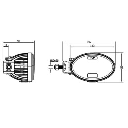 Far cu LED, 20/24W, oval, 10/30V, 166x98x98mm, fază lungă/ușoară, cablu deschis cu 3 pini, montare pe suport