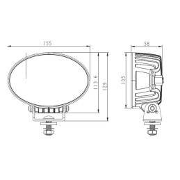 Lumină de lucru LED, 36W, 3500lm, ovală, 12/24V, 155x105x58mm, Flood, 6LED-uri, Serie neagră