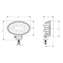 Lampă de lucru LED 56W 5320lm ovală 10/30V albă 160x100x74mm mufă Deutsch tip flood 8 LED-uri Kramp