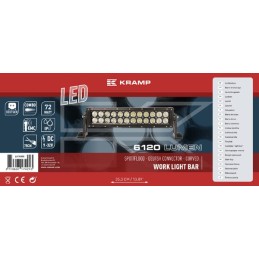 Bară lumini de lucru LED 72W 6120lm dreptunghiulară 12/24V albă 351,6x79,5mm mufă Deutsch combo curbată 24 LED-uri Kramp