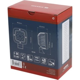 Lampă de lucru LED, 40W, 4000lm, pătrată, 10-30V, 98,5x63,4x98,5mm, rază spot, Kramp